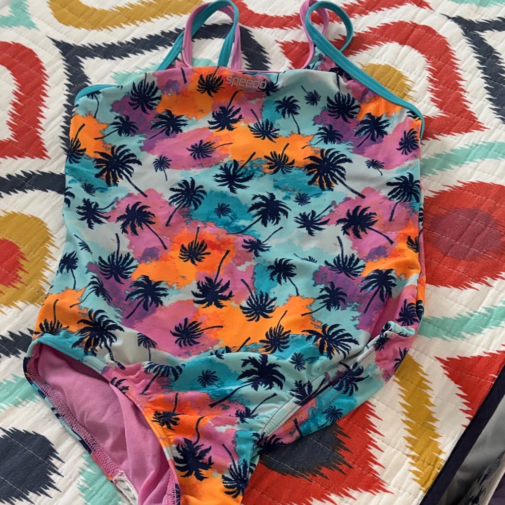 Speedo Kids Palm Paradise One Piece - Pink, Orange, Blue